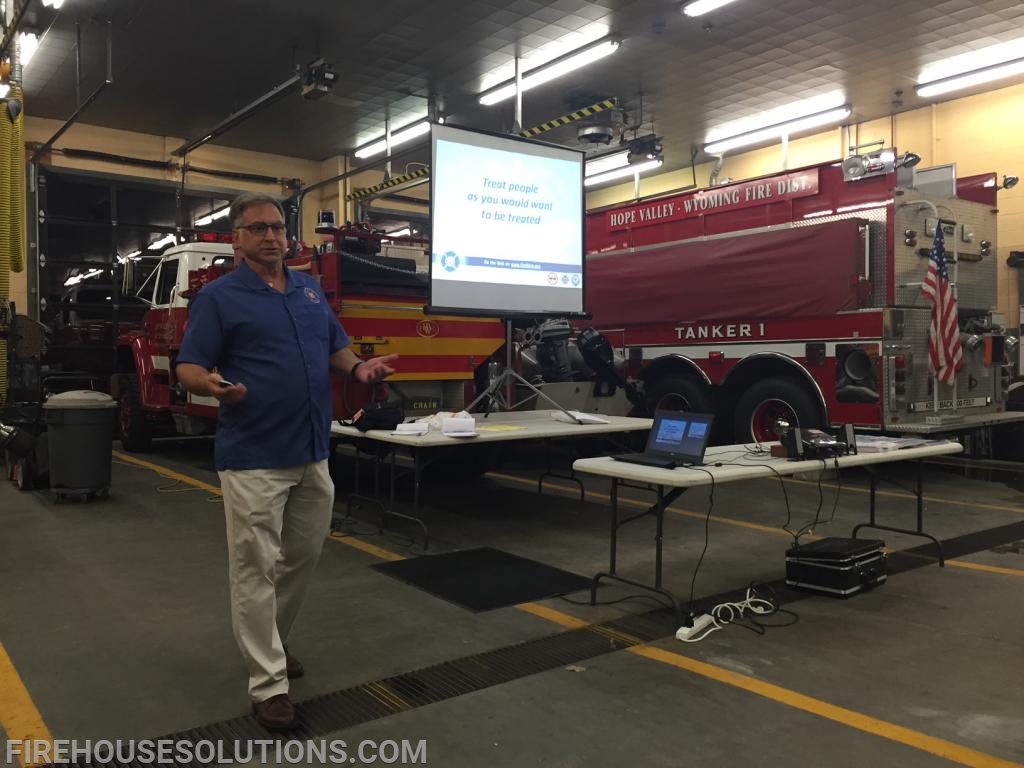 FDNY Lieutenant Joe Minogue represents the National Fallen Firefighter's Foundation in teaching Stress First Aid at Hope Valley Fire